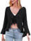 Kate Kasin Cardigan da donna a maniche lunghe con scollo a V, estivo, casual, in chiffon, Nero , S