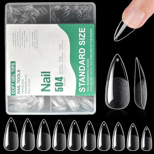 HCSSZ Capsule Americaine Ongle,504 Pièces Capsules Ongles Amande,10 Tailles de Transparent Faux Ongles,Pour Salons de Manucure Et Diy Nail Art