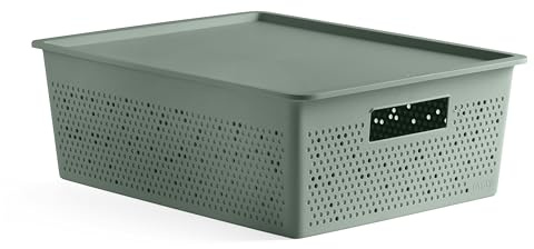 TATAY Aufbewahrungsbox Bohol Robuster Kunststoff Organizer-Box mit Deckel | Aufbewahrungsbox Haushalt | Volumen 12 L | 30x39x13,5 cm | Optimale Belüftung | Integrierte Griffe, Grün