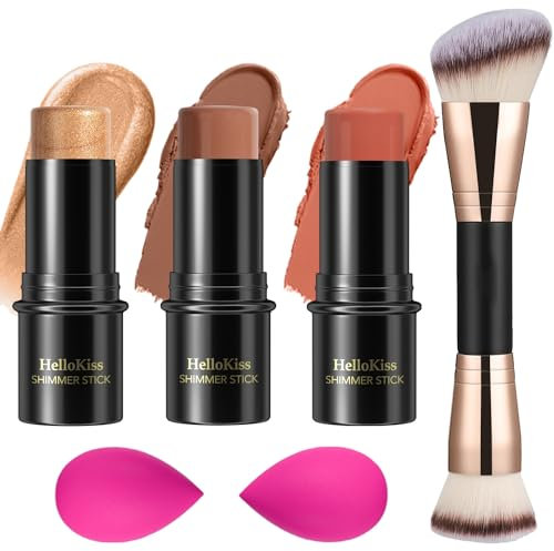 3 Stück Creme-Konturstift-Make-up-Set, Schattierungen mit Highlighter, Rouge und Bronzer,Zum Formen der Wangen, wasserfestes, mattes und taufrisches Finish(Medium-Deep,#05+#06+#15)