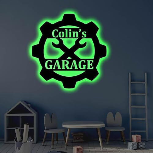 Panneau Métallique De Garage LED | Illuminez L’art Mural Du Garage à La Maison | Art Mural Lumineux De Garage | Panneau De Garage De La Fête Des Pères | Enseigne Artistique à LED Pour Garage Au Néon