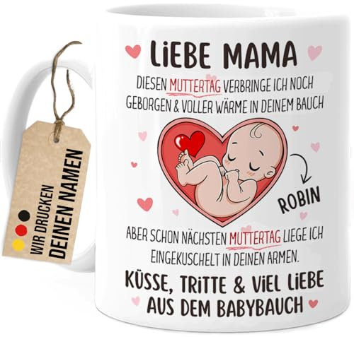 Tassenliebling® Mama Tasse personalisiert für werdende Mamas - Liebe Mama diesen Muttertag bin noch in deinem Bauch - Muttertagsgeschenk Baby - Geschenk für werdende Mütter - 330ml Keramik