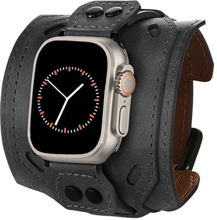 VIQIV Leather Band Compatible with Apple Watch 45mm for Men 44mm 42mm 41mm 40mm 38mm 46mm 49mm SE Bands Women, Cuff Bracelet Wide Sport Straps Wristband for Iwatch Series 10 9 8 7 6 5 4 3 SE SE2 Ultra