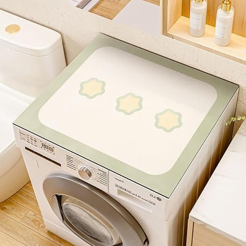 Housse De Protection Pour Machine À Laver Top 60X60Cm Fleurs Vertes Tapis De Protection Antidérapant Pour Seche Linge, Dessus Imperméable Tapis Lave Linge Pour Cuisine Maison Salles De Bains
