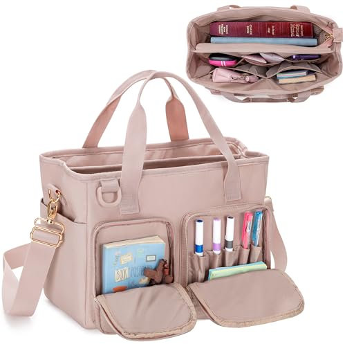 Teamoy Borsa per Bibbia con 2 Tasche Laterali, Borsa per La sacra Bibbia di Grande Capacità, Borsa per Libri Biblici Multitasche, Borsa per La Chiesa Borsa per lo Studio Della Bibbia Cristiana, Rosa