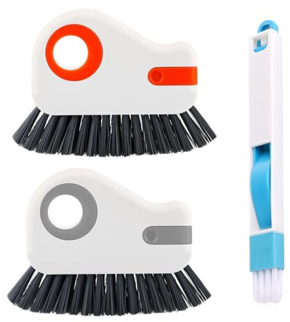 Gap Groove Brush Set, 2pcs Window Track Brush with Dustpan Brush Hard Bristle Crevice Cleaning Brush with Hidden Scraper Track Cleaner Brush for Sliding Window Door Track(Grey & Orange)