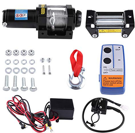 MotorMinds Seilwinde 4000lbs Elektrische Winde 12V mit Funkfernbedienung ATV Elektrische Bergungswinde Kit Drahtlose Fernbedienung 12V 4WD ATV UTV Anhänger LKW Auto mit 15 Meter hochfestem Stahlkabel