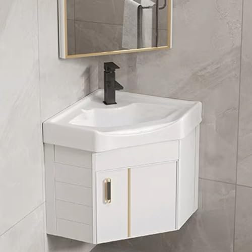 GLETSF Badezimmer-Waschtischunterschrank, Eck-Wandwaschbecken mit Aufbewahrungsbehälter, Freiraum, Standwaschbecken mit Keramikspüle.White-43cm/16.9in