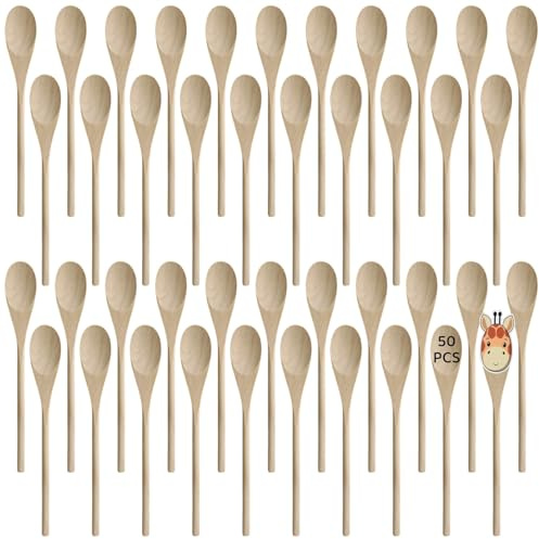 50 PCS Long Wooden Spoons for Cooking, 12 Inches Kitchen Wooden Spoons for Crafts, Long Handle Wood Spoons Oval Wood Mixing Spoons Baking Mixing Serving Craft Utensils