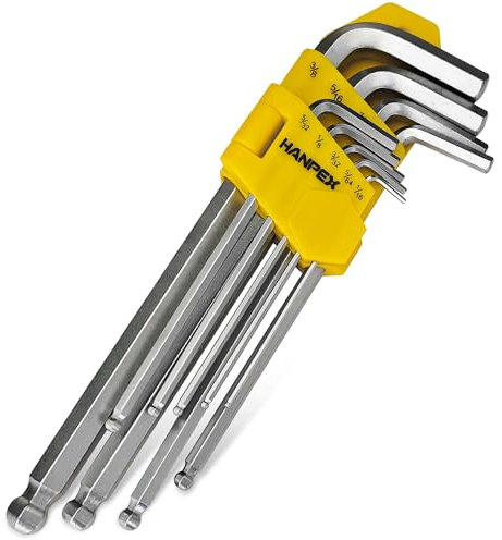 Hanpex Lot de 9 clés Allen à long bras avec extrémité sphérique, clé Allen à extrémité sphérique, jeu de clés Allen en acier au chrome vanadium (Cr-V), inviolable TORX L