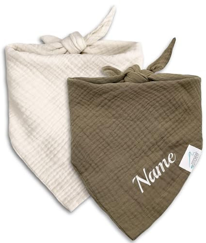 Hundehalstuch mit Namen Bestickt, Oeko-TEX® Standard 100 - Personalisiertes Hunde Halstuch als Geschenk für Hundeliebhaber (Khaki)