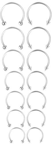 Yolev 14 Stück Hufeisen Septum Nasenring Edelstahl Fake Nasenpiercing 6-14mm Septum Piercing Hufeisenringe Chirurgenstahl Augenbrauen Ohrringe Lippen Hufeisen Piercing für Frauen Männer (Silber 2)