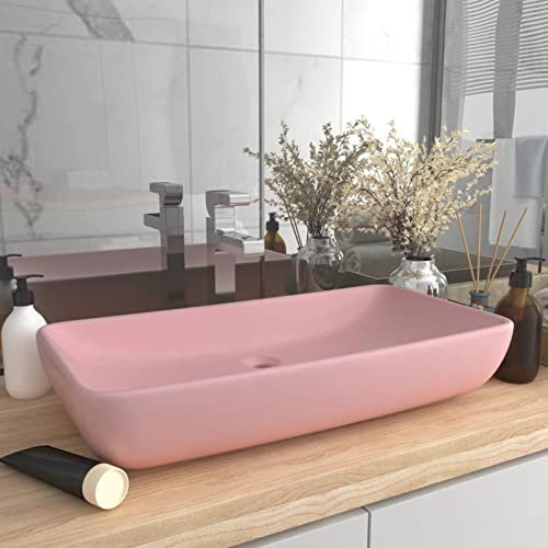 ShGaxin Lavabo de luxe rectangulaire en céramique rose mat 71 x 38 cm