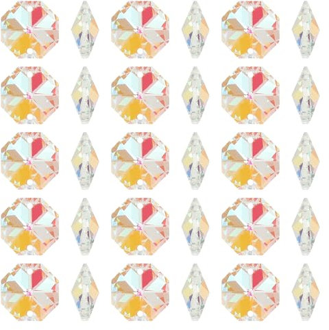 PATIKIL K9 Kristall Oktagon Perlen 2 Löcher Anhänger, 100 Stück 14mm Kronleuchter Prismen Teile Ornamente Hängende Perlen für DIY Kunsthandwerk Dekoration, AB Farbe