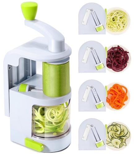 LustLocke Coupe-légumes en spirale 4 en 1, pour courgettes, spaghettis, avec bac de récupération, sans BPA, pour carotte, concombre, pomme de terre
