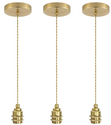 JZCDR 3 Stück Lampenaufhängung Gold E27 Lampenfassung mit Kabel 150cm Metall Pendelleuchte mit Schraubring Vintage Hangelampe Deckenlampe Hängende für Küche Esstisch