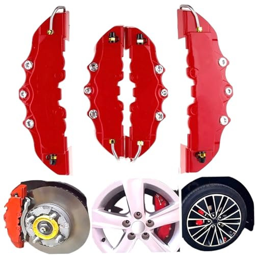 Bremssattelabdeckung, 2 Paare Bremsbremssattel Cover, vordere und hintere Abdeckungen im roten Stil, hitzebeständige hochpräzise Autoscheibenbremsbremsschutz für Rad Nabe