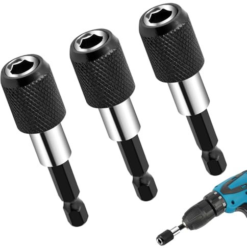 3x Porte Embout Visseuse Aimanté Magnétique 60mm (1/4) - Porte Embout Magnetique à Changement Rapide, Rallonge Visseuse Pivotante pour Tournevis Électriqu.