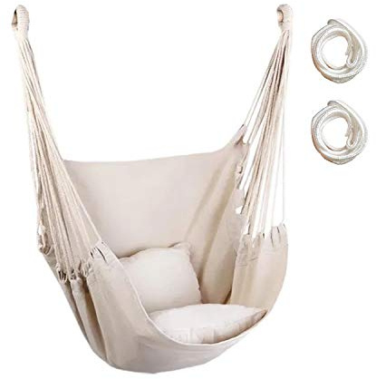 Hängematte Outdoor Premium – Leichte Hängematte für Strand, Garten & Balkon– Perfekt als Camping Zubehör & Hammock für Urlaub, Siesta & Freizeit(Ohne Kissen，Cremefarben)