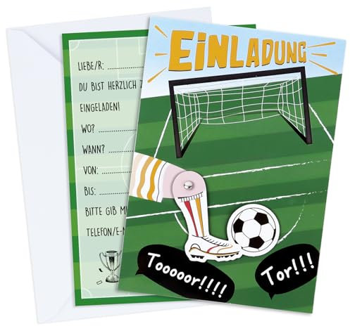 MEJOSER 12 x Einladungskarten + 12 Umschlag Torschuss Fussball Einladungskarten Kindergeburtstag Junge A6 Einladung Fußball Jungs zum Geburtstag für Kinder Mädchen Jungen Party Geschenke Deko