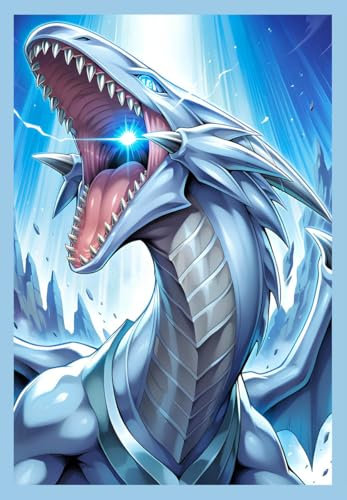 WAIFUWORLD SHOP YGO Kartenhüllen | Sammelkarten Hüllen á 60 Stück | Motiv Blue-Eyes White Dragon | Japanese Size Hüllen kompatibel mit TCG Karten | Anime Card Sleeves | 6,3x9 cm