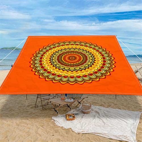Highdi Buntes Mandala Sonnensegel Wasserdicht UV Schutz, Terrasse Garten Camping Sonnensegel Rechteckig, Schnelltrocknend Balkon Sonnenschutz Segeltuch mit Ösen - inkl 4 Seil (Orange,2.0x2.4m)