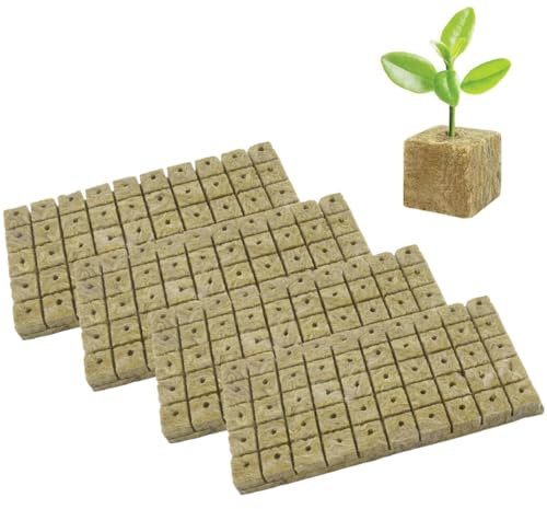 FS-PINGXIANG Rock Wool Starter Plugs, Rockwool Cultivation Grow Cube, Rock Wool Insulation, Rockwool Growing Propagation Mat for Hydroponics, Transplanting, 4 Sheets, 200 Plugs Total
