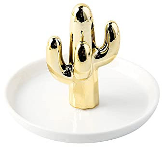 Anevous Ringhalter,Schmuckschale,Keramik Tablett,Schmuckhalter,Schmuckablage zum Ringe,Ohrringe,Halsketten,Einweihungs Geschenke Für Frauen Mama Freunde Freundin,Goldener Kaktus