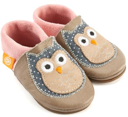 Orangenkinder Amigo KITA Hausschuhe - Kinder Barfußschuhe mit Tiermotiven aus Bio-Leder; Atmungsaktive Lauflernschuhe mit rutschfester Gummisohle für Jungen und Mädchen