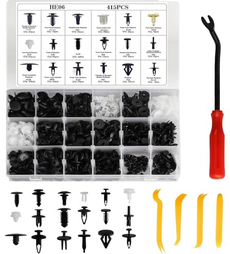 415 clip di fissaggio per auto, clip di fissaggio per auto, rivetti per auto, in plastica, universale, per rivestimento auto, con strumento a leva, set di attrezzi per auto