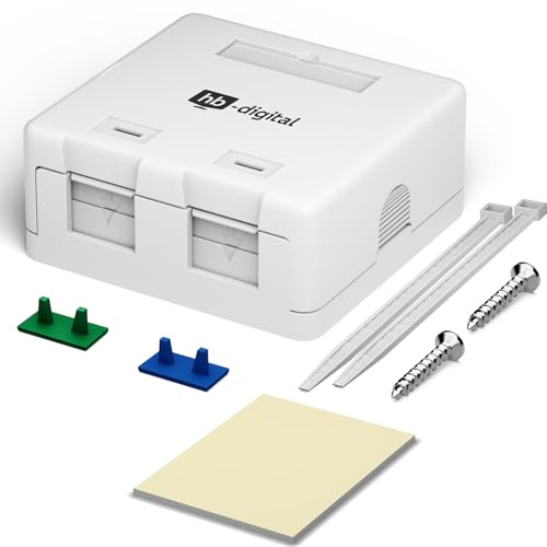 HB-DIGITAL 1 Stück Aufputz-Netzwerkdose 2-Port für Keystone-Module - Weiß
