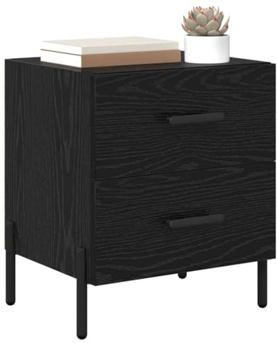vidaXL Bedside Cabinet with Drawer 2 pcs Black Oak 40 x 35 x 47.5 cm, Compact Nightstand, Functional Storage Table, Rustic Bedroom Cabinet, Modern with Drawers, Simple Design Furniture