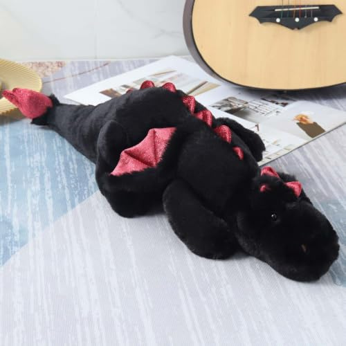 Ololele Kleiner Drachen Plüsch – 70 cm – Schwarzer Plüschdrache – Kuscheltier für Jugendliche und Erwachsene – Sammelfigur