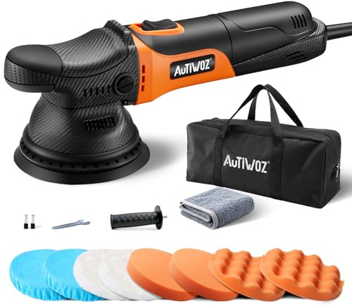 AUTIWOZ W01 125mm Auto Poliermaschine,Kleine Exzenterpolierer 9mm Orbital | 630W Politur Set,Polier maschine mit 6 variablen Geschwindigkeiten (2000-6200 U/min),für Autodetailing Polieren und Wachsen