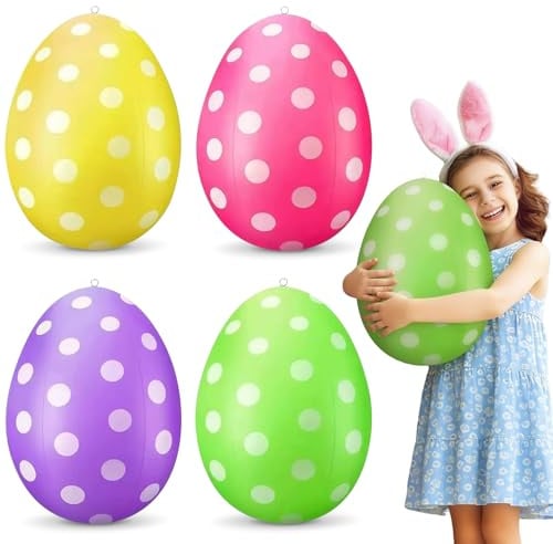 MINUBIN 4 Stück Ostereier zum Aufhängen Draussen Groß, 50 cm Bunte Ostereier XXL für Ostern Dekoration, 4 Farbe - Rosa, Grün, Lila, Gelb (A)