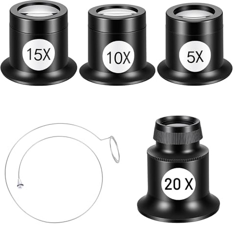 4 Stück Uhrmacherlupe Augen Lupe 5X/10X/15X/20X Juwelier Lupe Glas Okular Kuppeloptik Linsenlupen Tragbare Augenlupe Handlupe Monokularlupe mit Stahlring Edelsteinelupe für Juwelier Uhr Hobby