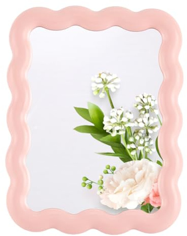 CREATCABIN Miroir de Maquillage Rose Ondulé Portable et Pliable de Style Rectangulaire à Poser Ou à Suspendre pour la Chambre la Salle de Bain Ou la Décoration Intérieure 18.5x16.7x31cm