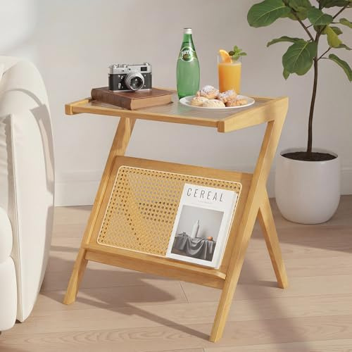 Estiliza Beistelltisch Couch, Glas-Sofatisch 50 x 36 x 56 cm, Kaffeetisch Eignen Sich Sowohl für Wohnzimmer Als Auch für Schlafzimmer, Rustikale Eiche