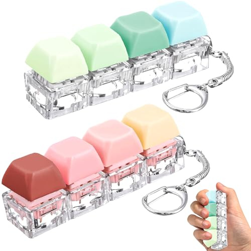 Keyboard Fidget Toy,Decompression Toys,Colorful Stress Relief Keychain,Portable Fidgets Keyboard 4 Buttons with Keychain,Fidget Decompression Keyring for Office,School,Home and Travel 2pcs