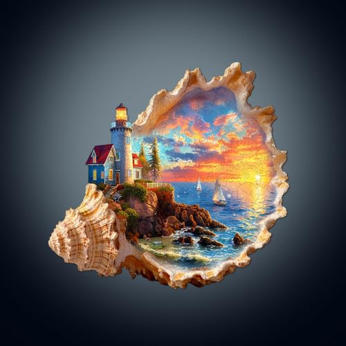 WOODBESTS Holzpuzzle Erwachsene, 210 Teile Meeressonnenuntergang Holzpuzzle | Unregelmäßige Einzigartige Puzzle, Weihnachten und Geburtstag Geschenke für Puzzle-Liebhaber (34 × 32 cm)