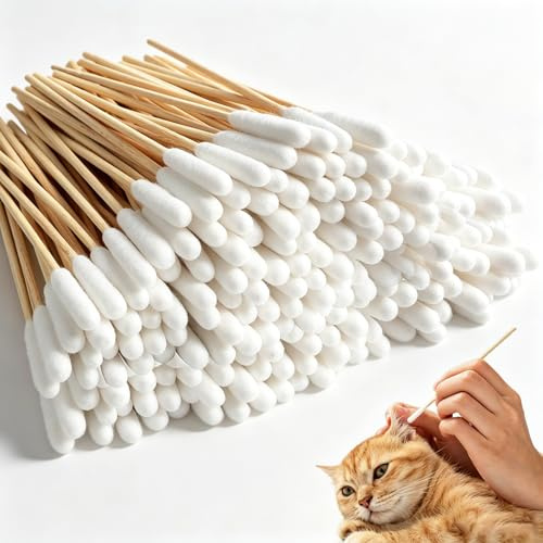 Extra Long Bamboo Cotton Buds 200Pcs Pet Ear Cleaning Swabs for Dogs Cats | Extra Long 15cm Reach Strong Bamboo Not Plastic Ultra-Soft Lint-Free Tips 200Pcs Economy Pack