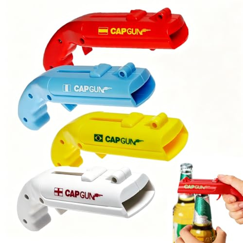 4pcs Décapsuleurs à Capuchon Pistolet Decapsuleur Biere | beer bottle opener 2-en-1, ABS Décapsuleur en Forme de Pistolet pour Catapultes de Lanceur de Bouteilles de Fête de Ba