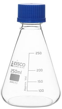 250mL Glass Erlenmeyer Flask with PTFE Lined Screw Cap, Borosilicate 3.3 Glass - Eisco Labs