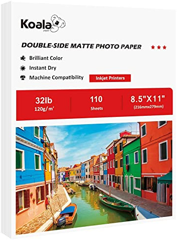 Koala Double Sided Thin Matte Printer Paper 8.5x11 Inch 32LB 110 Sheets | for Presentation, Books Printing, Compatible with Inkjet Printer, 120gsm