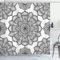 ABAKUHAUS Mandala Duschvorhang, Künstlerische Blumenmotiven, Stoffliches Gewebe Badezimmerdekorationsset mit Haken, 175 x 180 cm, Anthrazit grau Weiß