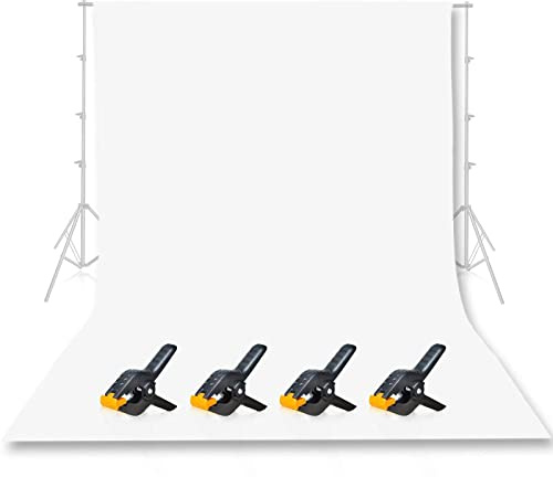 EMART Fondo Fotográfico Blanco 3 x 3,6 m Estudio Fotográfico Fondo Blanco | Tejido de Poliéster, 4 Pinzas de Resorte, Retratos de Productos, Estudio de Vídeo