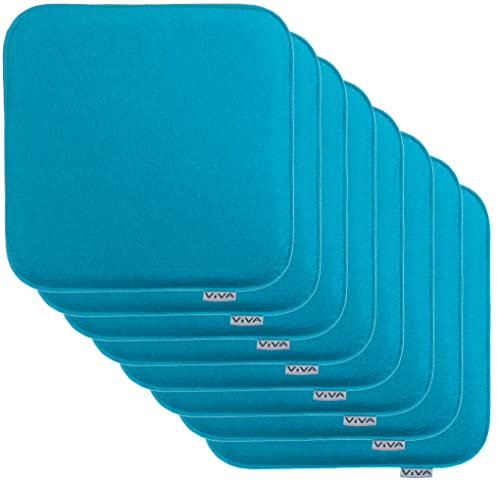 Brandsseller 8er Set Sitzkissen aus Filz 35x35x2 cm – Robuste Stuhlauflagen für innen und außen, eckiges Sitzpolster, strapazierfähiges Kissen für Stühle - Türkis