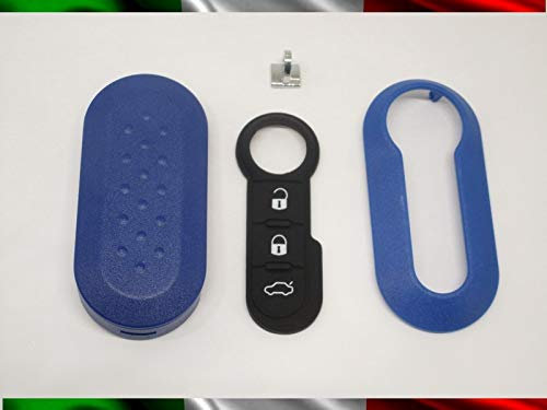 TOPBEST Cover Chiave Guscio + Tasti TASTINI in Gomma + Gancio Portachiavi Compatibile con Fiat 500 Grande Punto Evo Bravo Panda 500L LANCIA Y YPSILON MUSA Delta SCOCCA Blu + Video Tutorial Montaggio