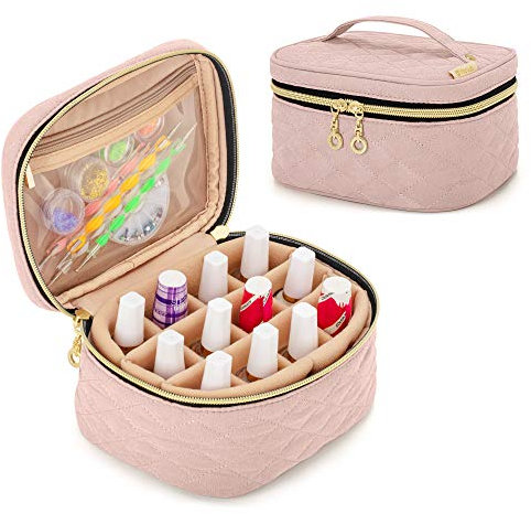 Yarwo Nail Polish Organiser Case for 12 Bottles (15ml/0.5 fl.oz), Varnish Storage Bag, Carrying Case for Art Accessories, Vintage Rose