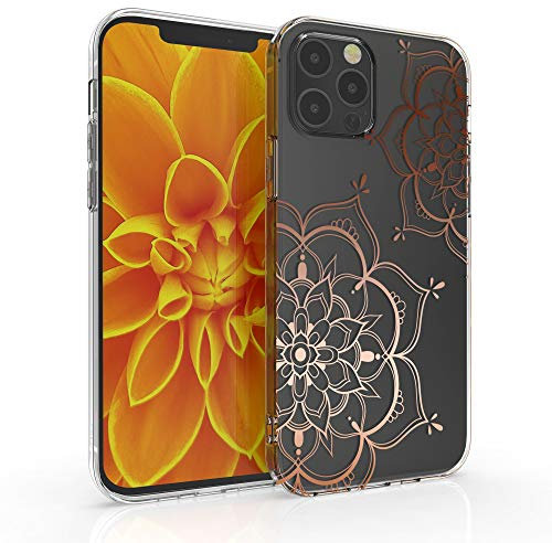 kwmobile Hülle kompatibel mit Apple iPhone 12 / iPhone 12 Pro - Handyhülle Silikon Case - Blumen Zwillinge Rosegold Transparent